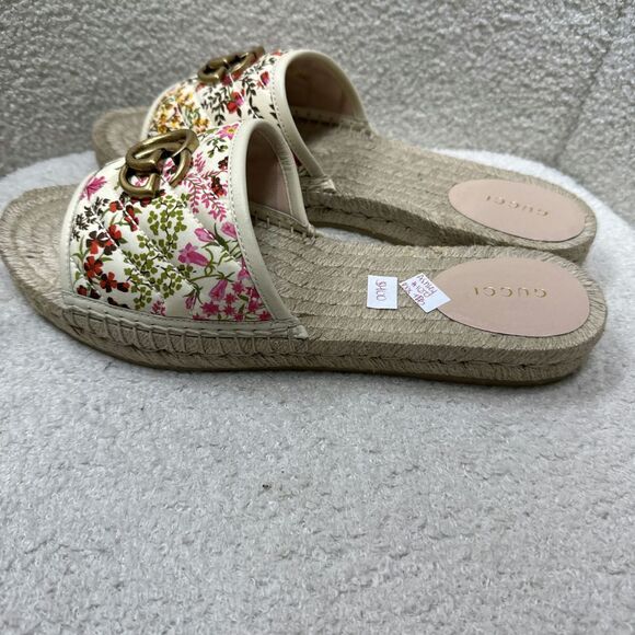 GUCCI Women’s GG Marmont Espadrilles Slide Sandals Quilted Printed Canvas - Picture 5 of 7